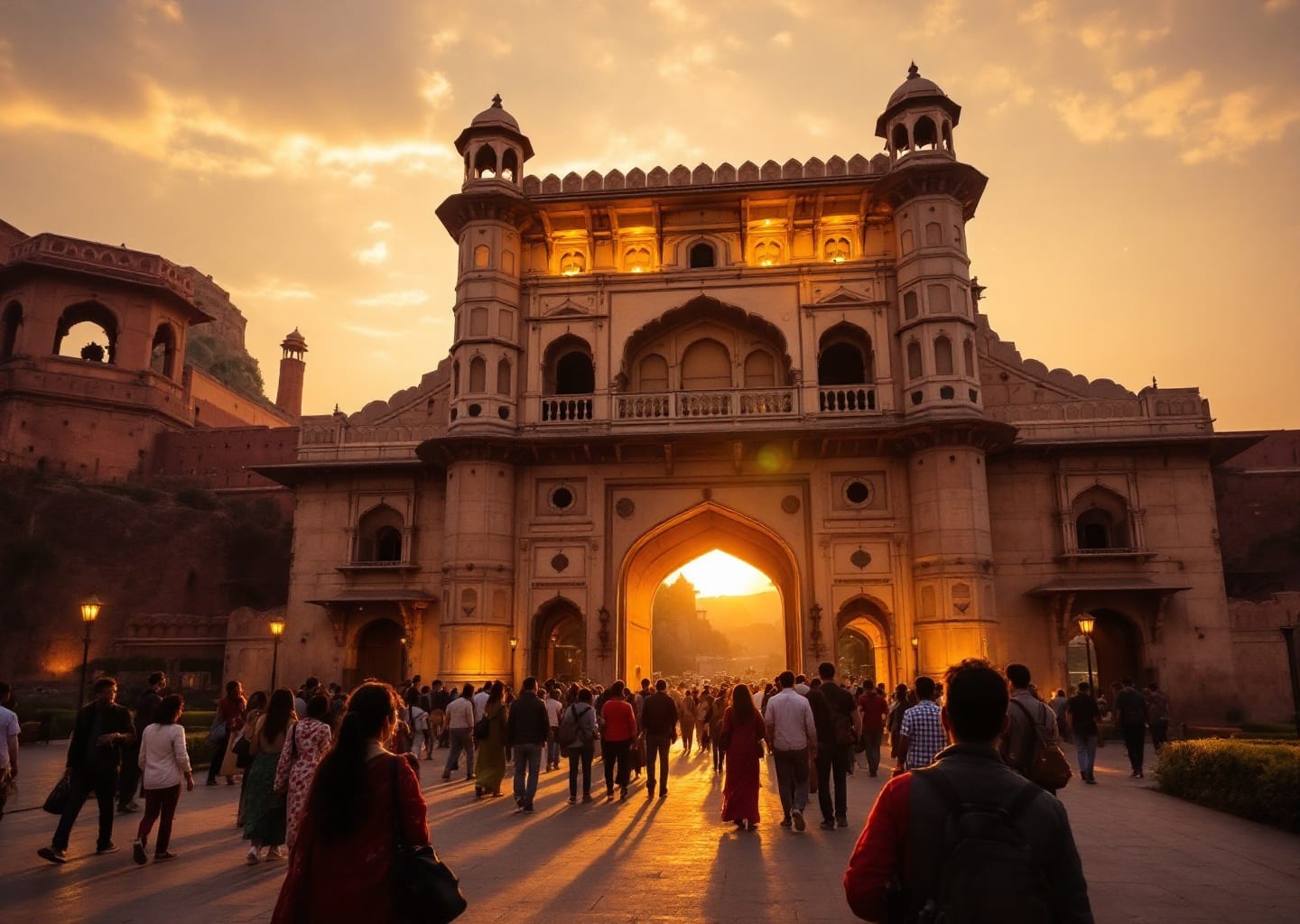 Amber Fort entrance gate with tourists