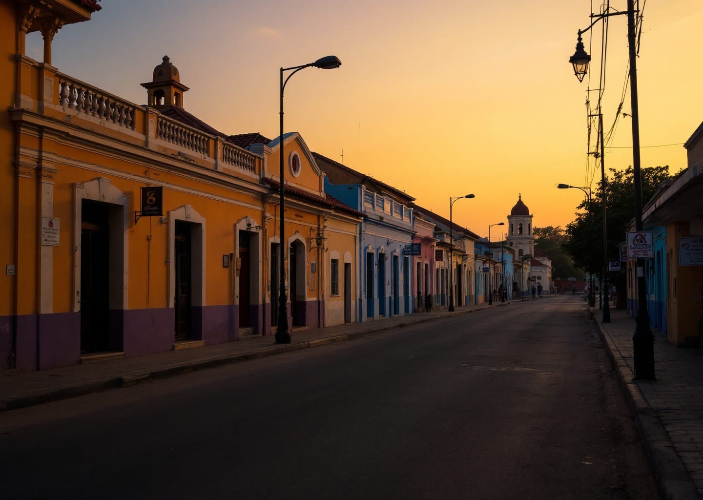 Street scene in Bissau with colonial buildings