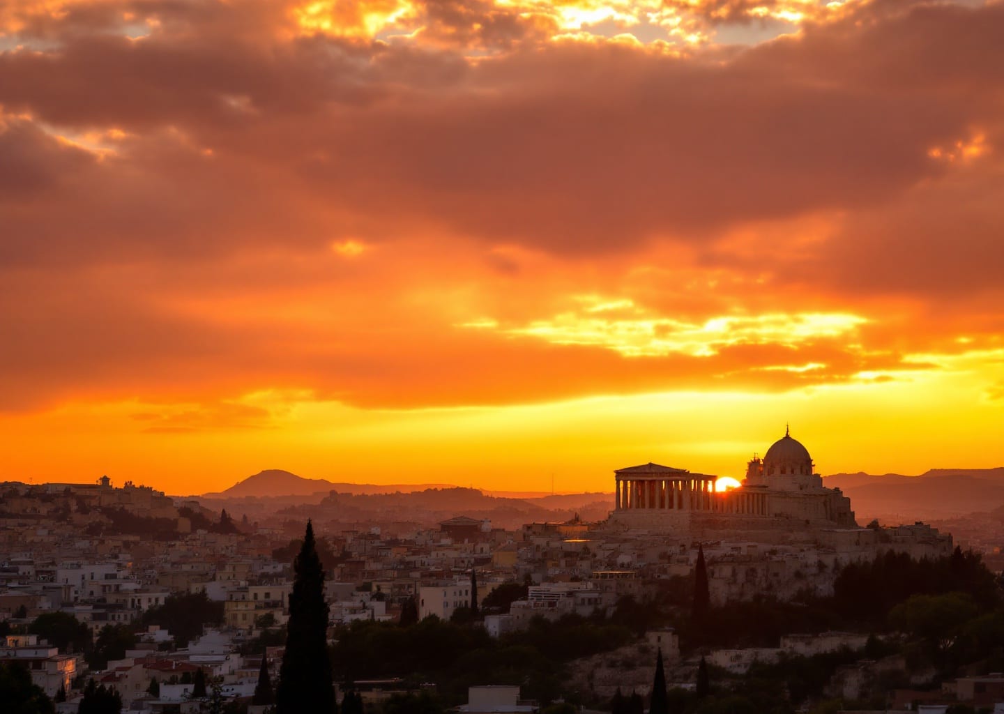 Acropolis Parthenon sunset panoramic view