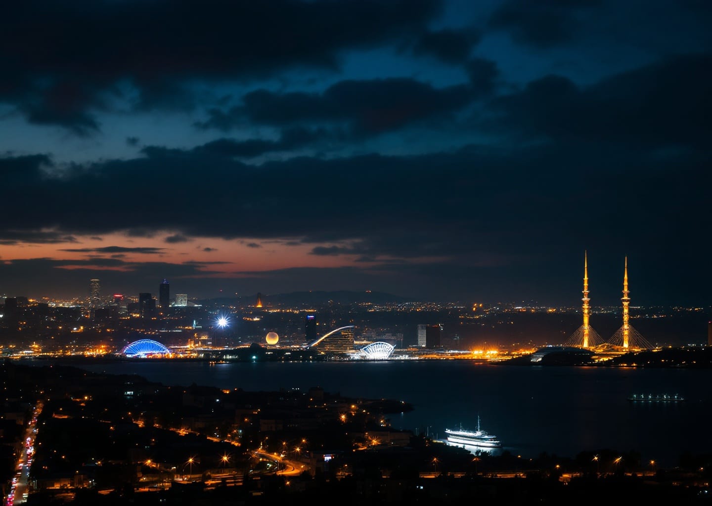 Flame Towers Baku skyline night