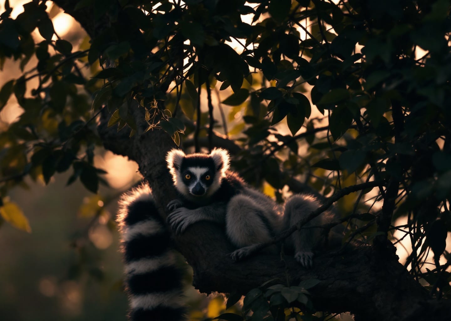 Indri lemur sitting on a tree