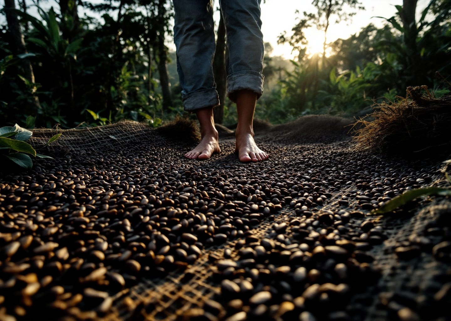 Vanilla beans drying on mats Madagascar