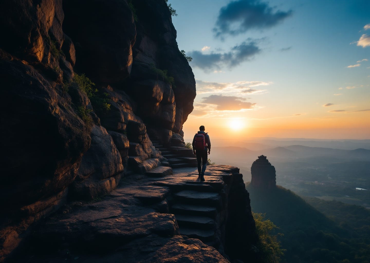 Trekking on Sigiriya rock stairs