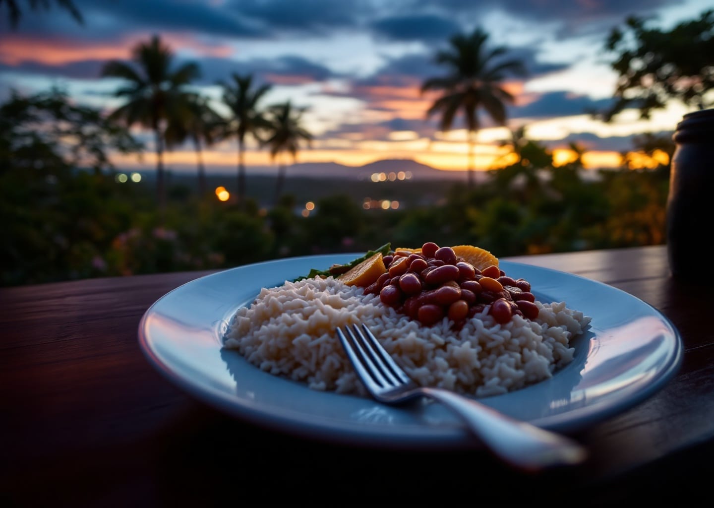 Costa Rican casado plate with rice beans plantain