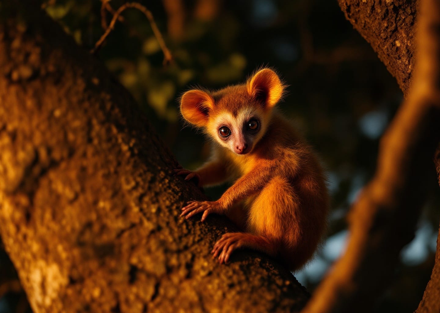 Aye-aye in tree at night Madagascar