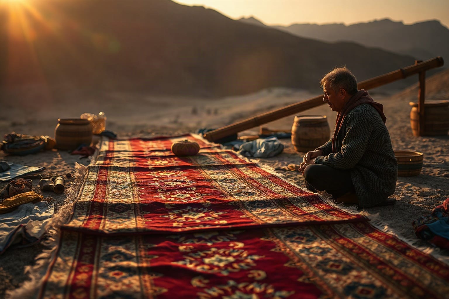 Turkmen carpet traditional pattern weaving