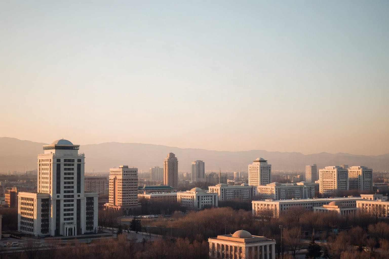 white marble buildings Ashgabat skyline