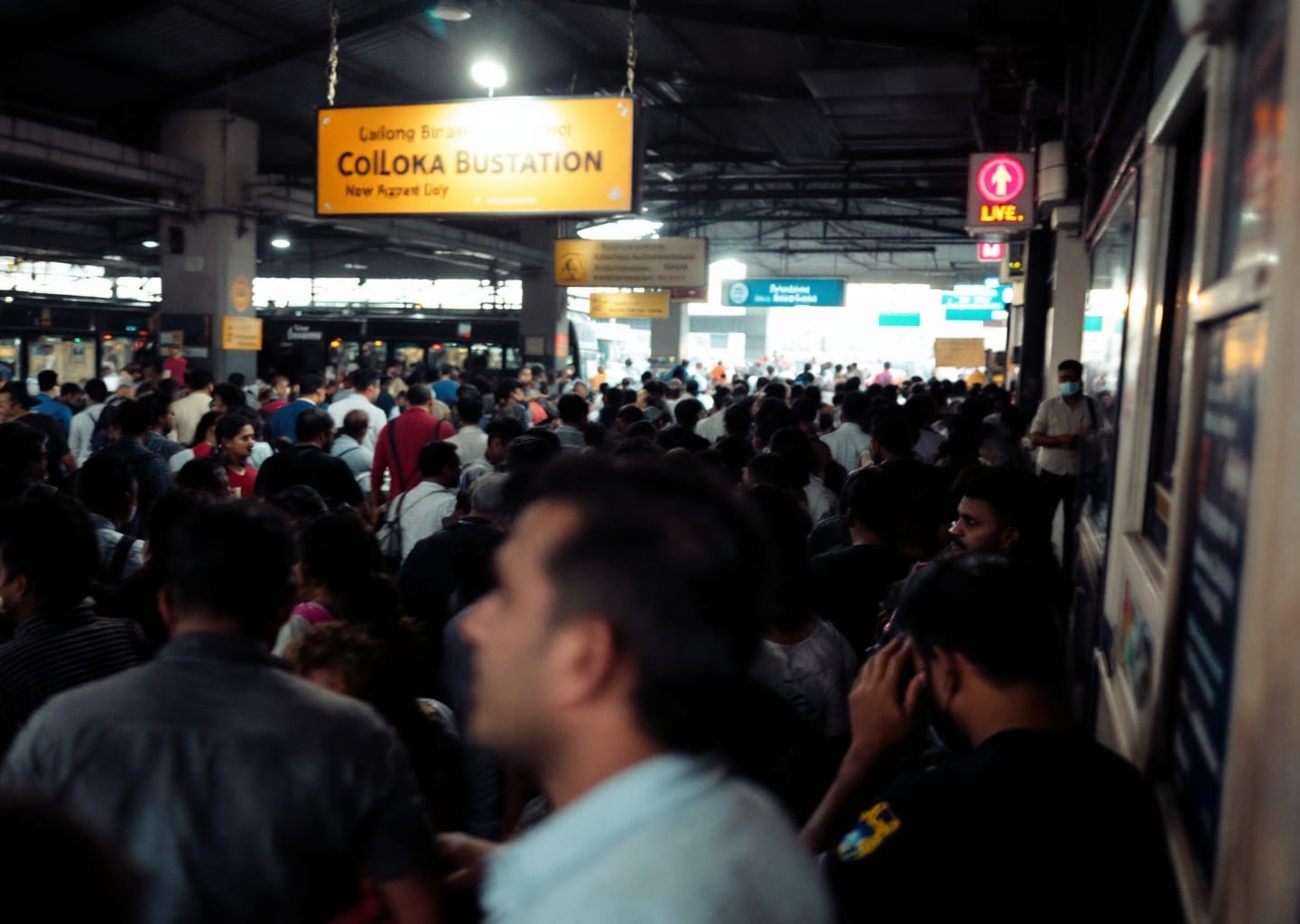 Colombo bus station interior crowd