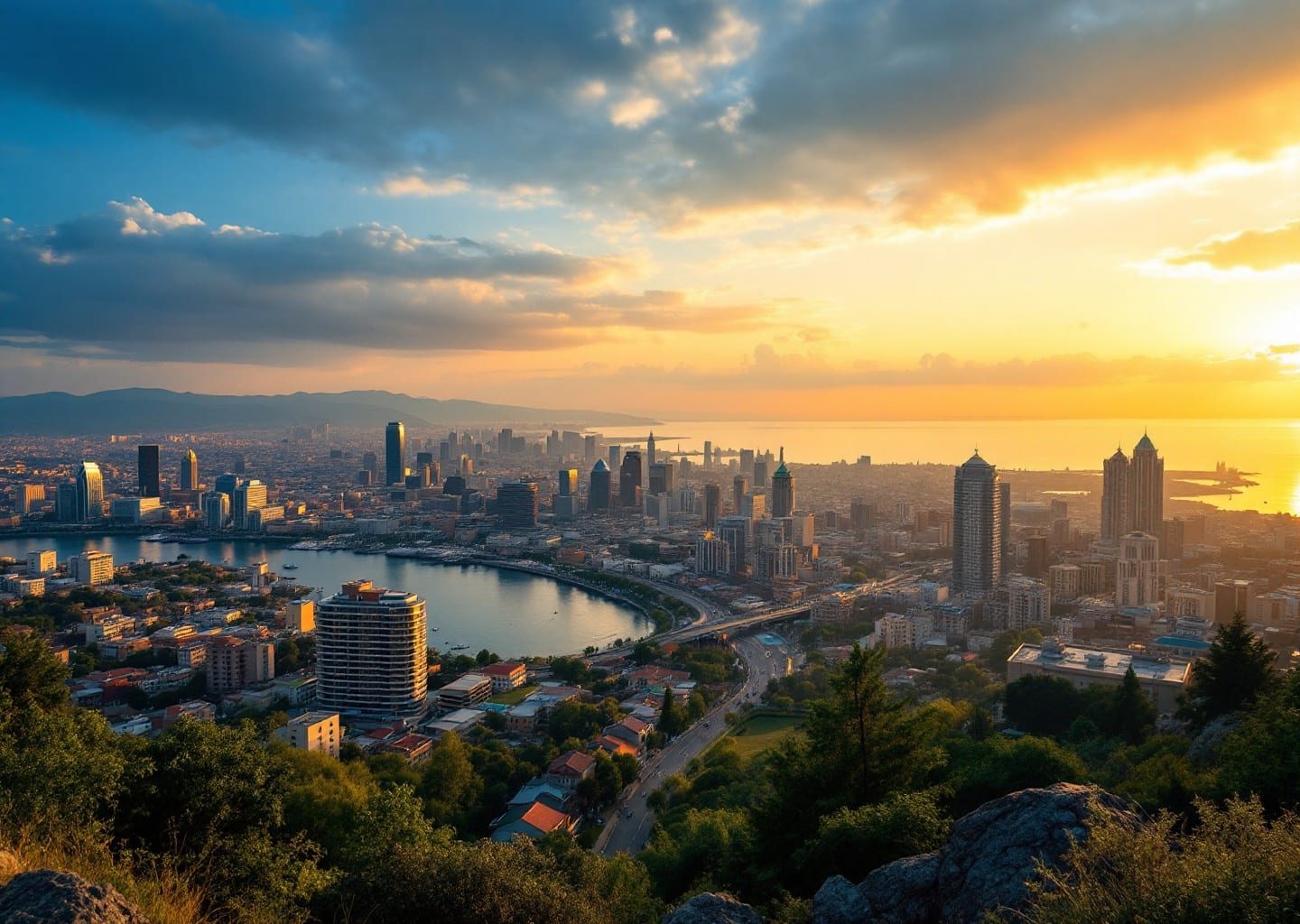 Baku city skyline Caspian Sea