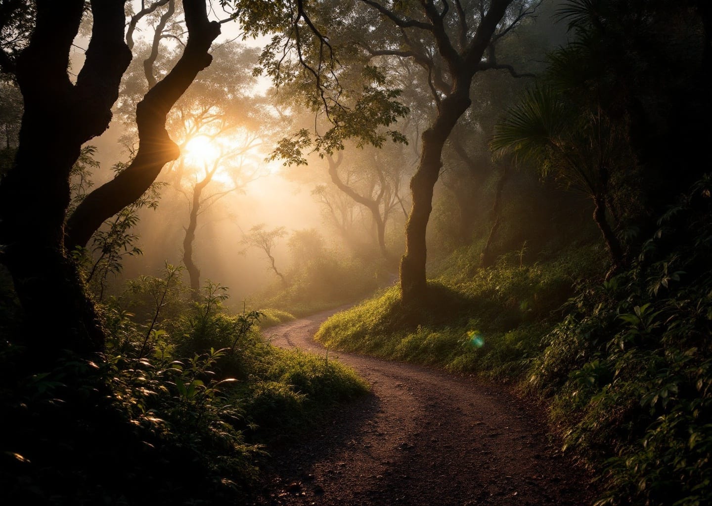 Monteverde cloud forest trail misty morning