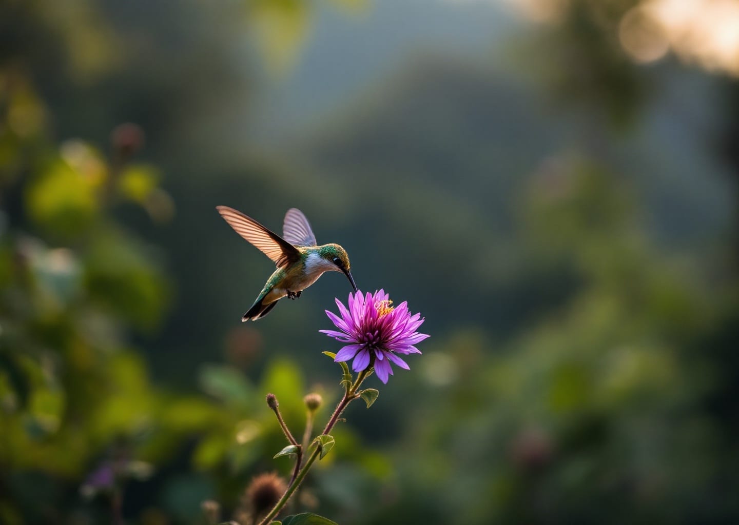 Hummingbird Monteverde Costa Rica purple flower