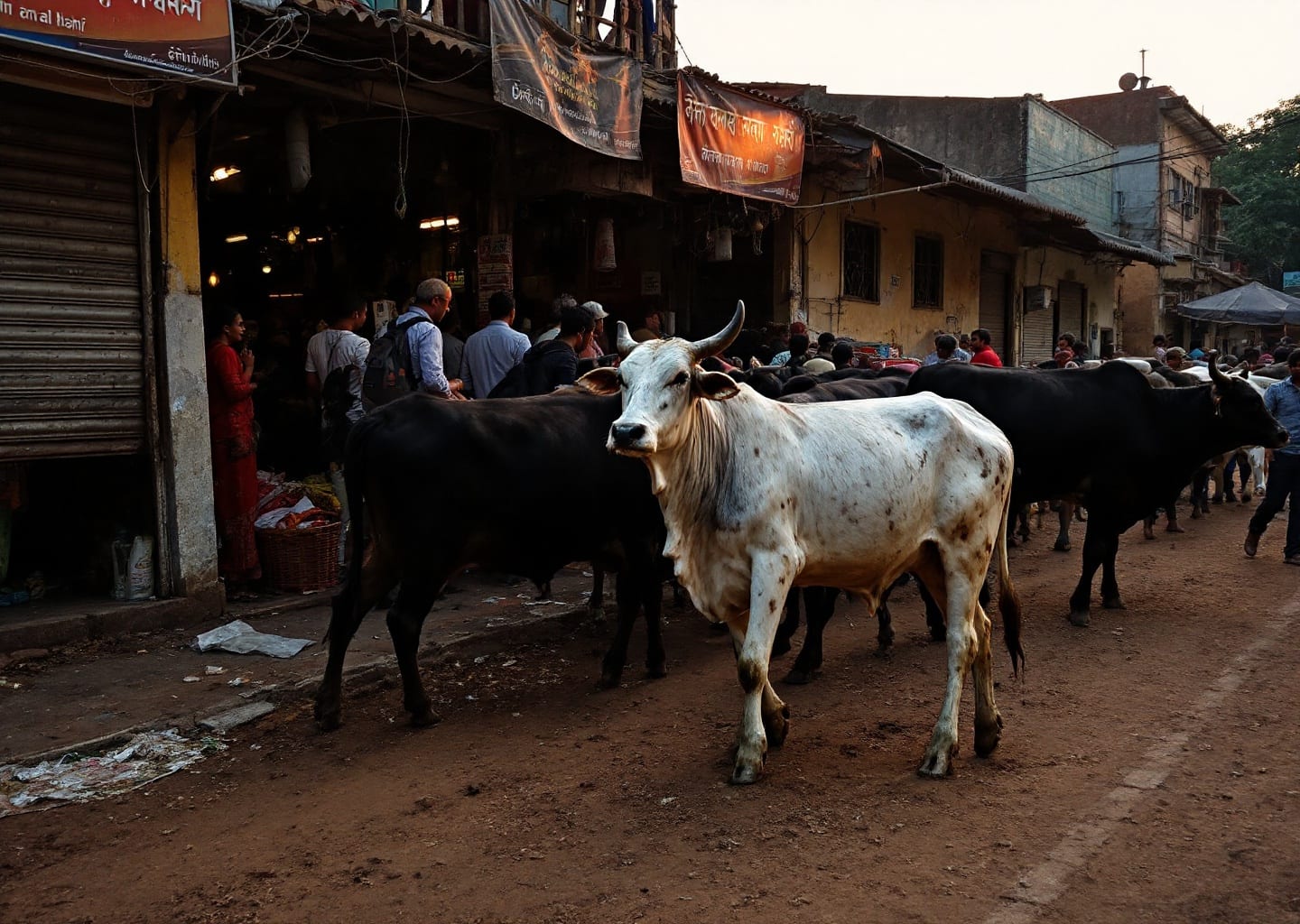 Zebu cattle market scene