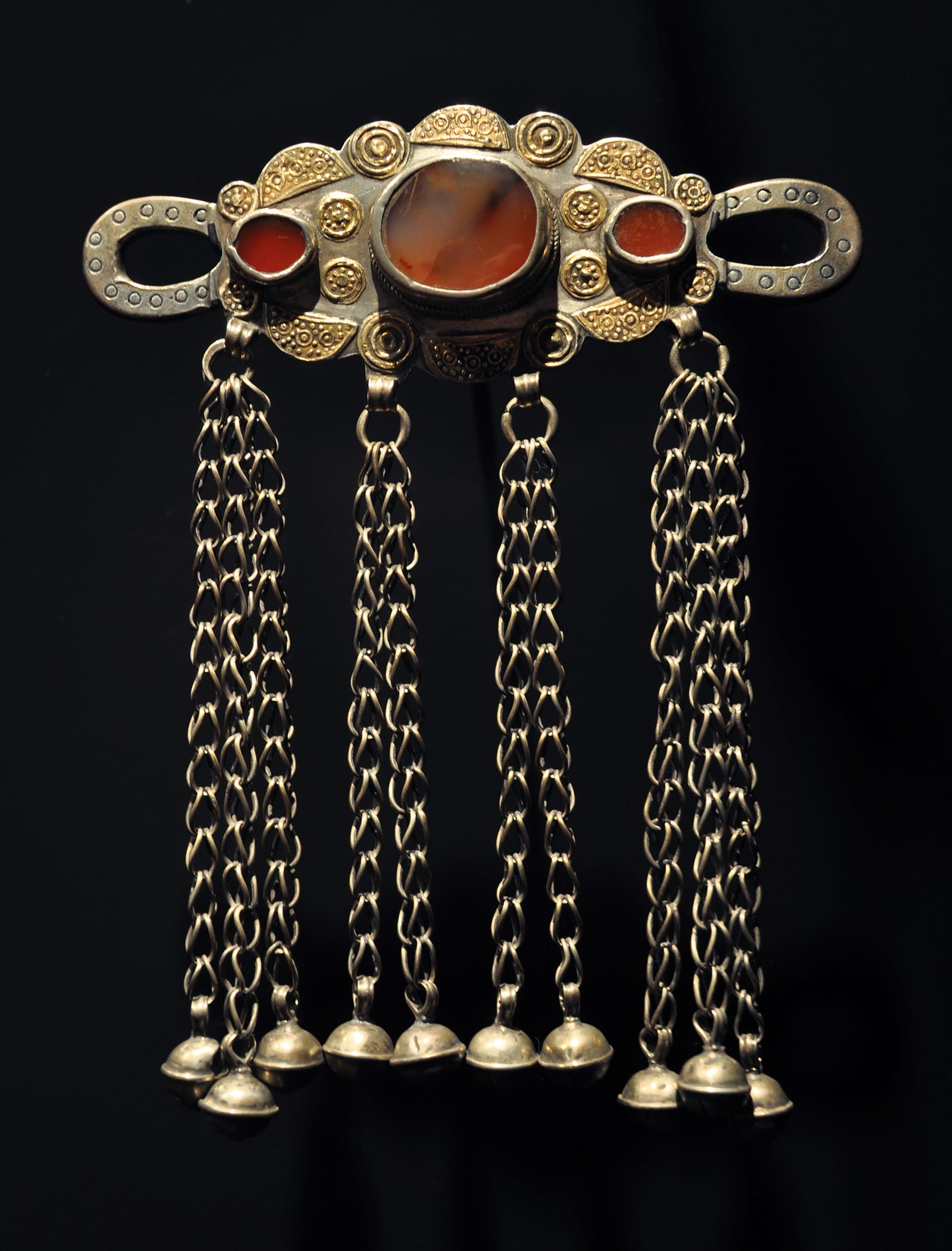 Turkmen silver jewelry carnelian stones